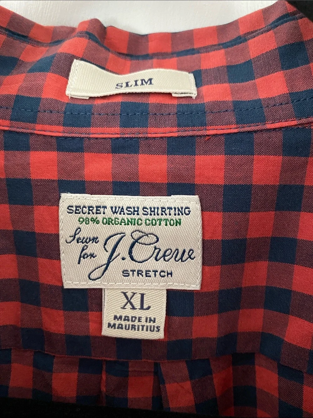 J. Crew Men’s Coral Coral and Navy Gingham Slim & Stretch  Button-Down Shirt